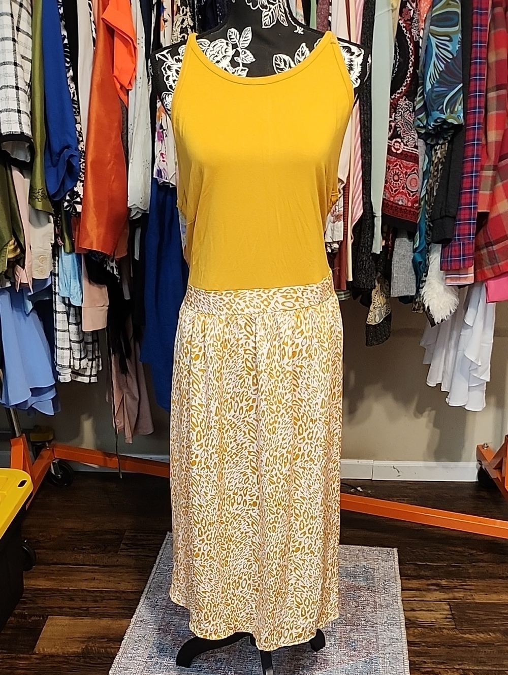 LOFT Yellow Printed Midi Skirt
